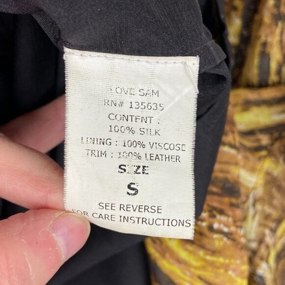 ANTHROPOLOGIE Love Sam Silk and Leather Bohemian Printed Brown Yellow Black S - Picture 5 of 14